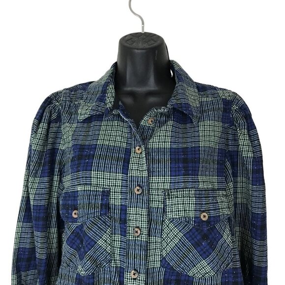We The Free Blue and Green Plaid Button Down Shirt - Picture 3 of 8